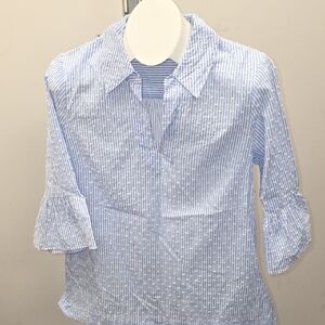 Lilly Pulitzer Light Blue & White Striped Button-Down Blouse